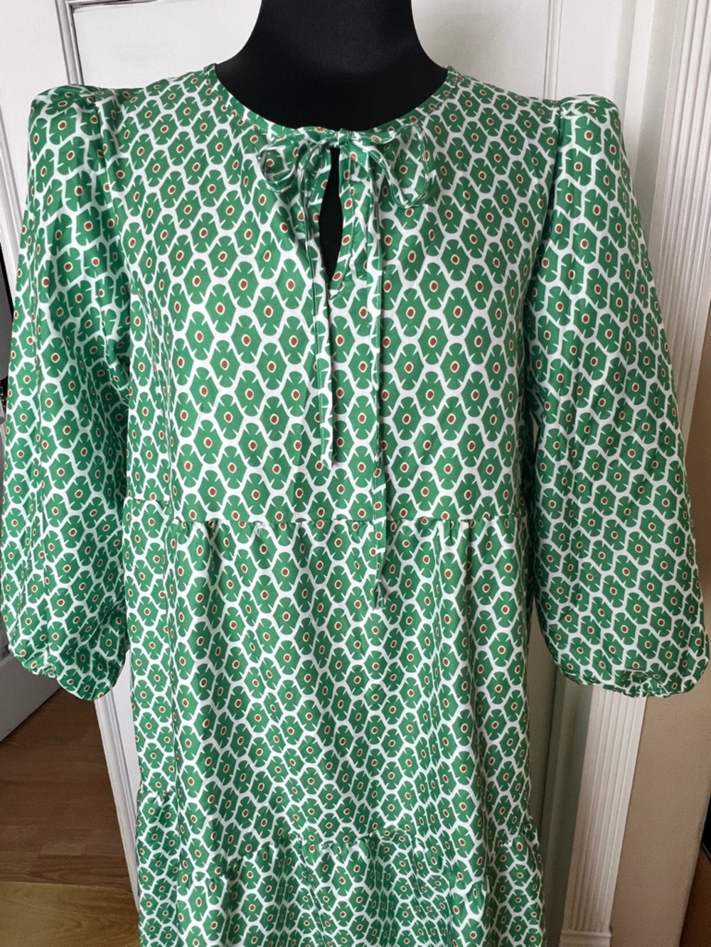 Green Patterned V-Neck Maxi Dress - Picture 7 of 8